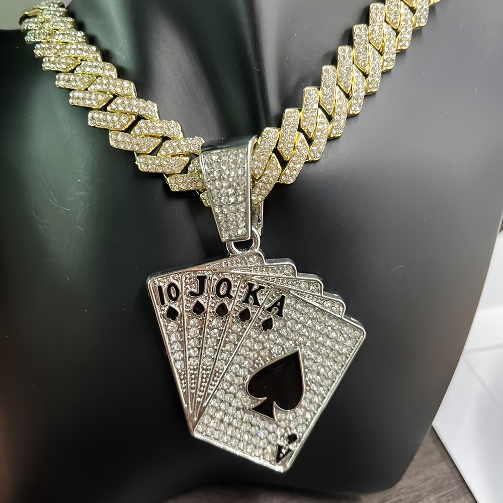 Unique Hip-Hop Playing Card Pendant Cuban Chain Necklace