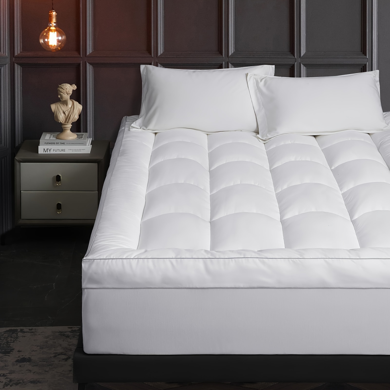 TEMU Mattress Topper King, Extra Thick Mattress Topper Overfilled With Down Alternative, 100% Cotton Cooling Soft Quilted Plush Pillow Top Mattress Pad 8-24" Deep Pocket