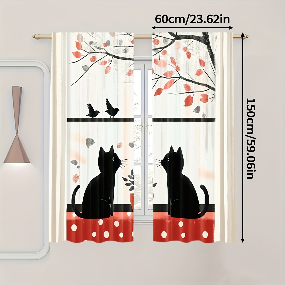 TEMU 2 piezas, Cortinas Contemporáneas de Gatos Felices 1 100% Poliéster (sin Varilla, Sin Movimiento, Sin Batería) Decoraciones para Exteriores para