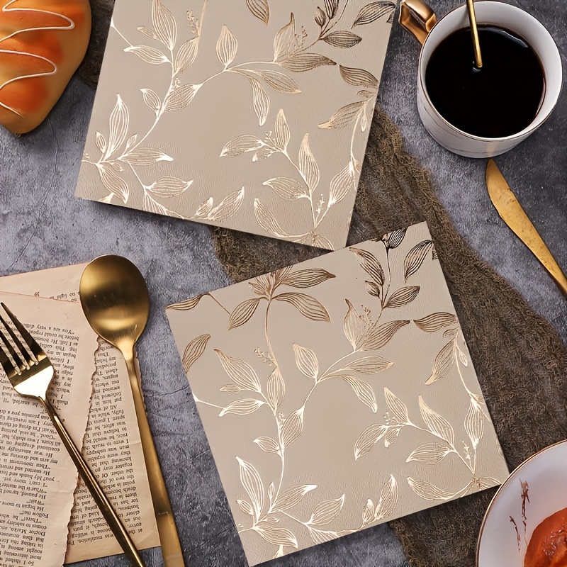 

Pattern Golden Foil Print Square Disposable Napkins - 20pcs For Parties & Dining