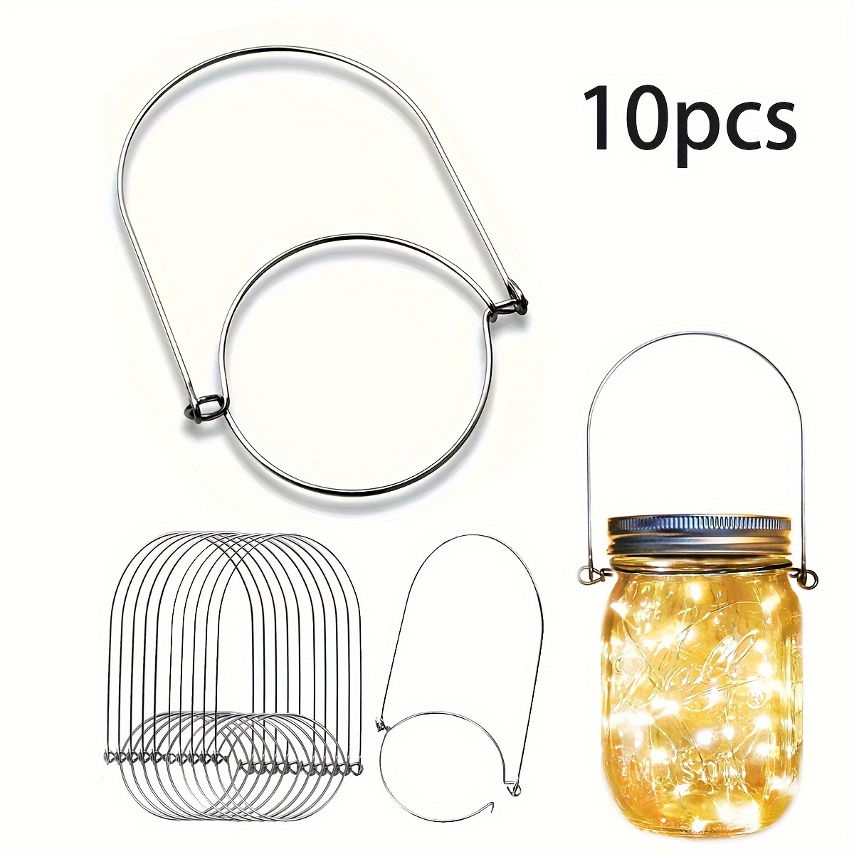 

10pcs Easy-install Stainless Steel Wire Handles For Mason Jars - Hanging Decorations, Ideal For Weddings & , Fits Regular Mouth Canning Jars, 70mm