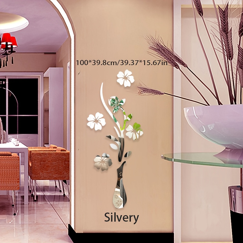 Image of Vase Decoration Art, Acrylic Mirror Wall Sticker - Removable Self-adhesive Design - Multi-colors - Suitable For Living Room And Bedroom Decor