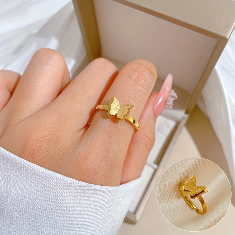 TEMU 1pc Elegante Anillo de de Acero Inoxidable con Superficie de Espejo Mate de Capa para Mujer, Moderno y Versátil. Chapado en Oro de Vacío de 18K,
