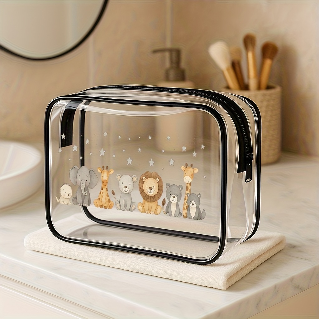 TEMU Transparent Handbag Suitable For - Lightweight Zipper Closure Toiletry Bag With Carry Handle, Travel For Airport Luggage, Makeup Pouch, Wet