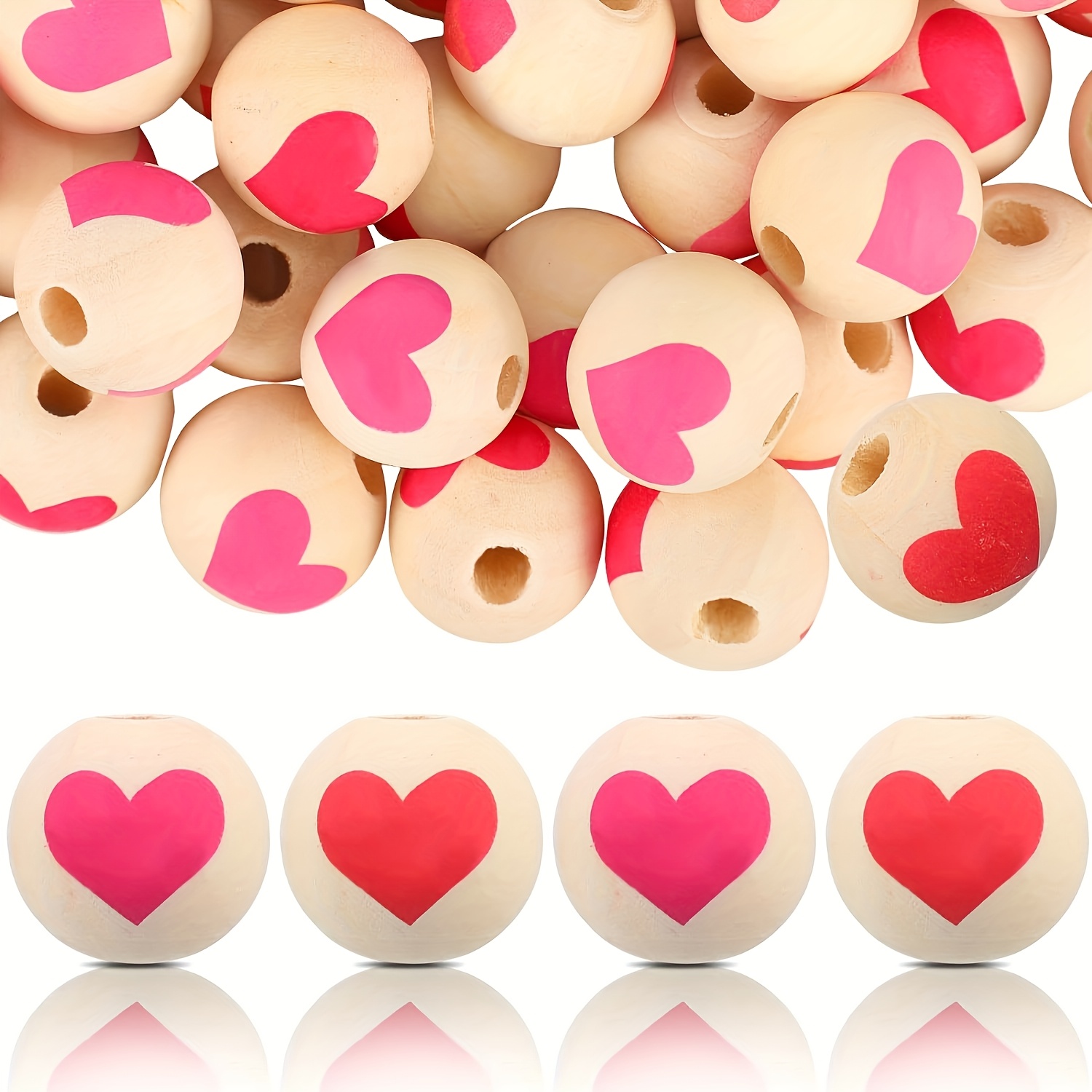 

40pcs Wooden , Wood Round Spacer Beads, For Making, Crafts, And Valentine's Day Decorations