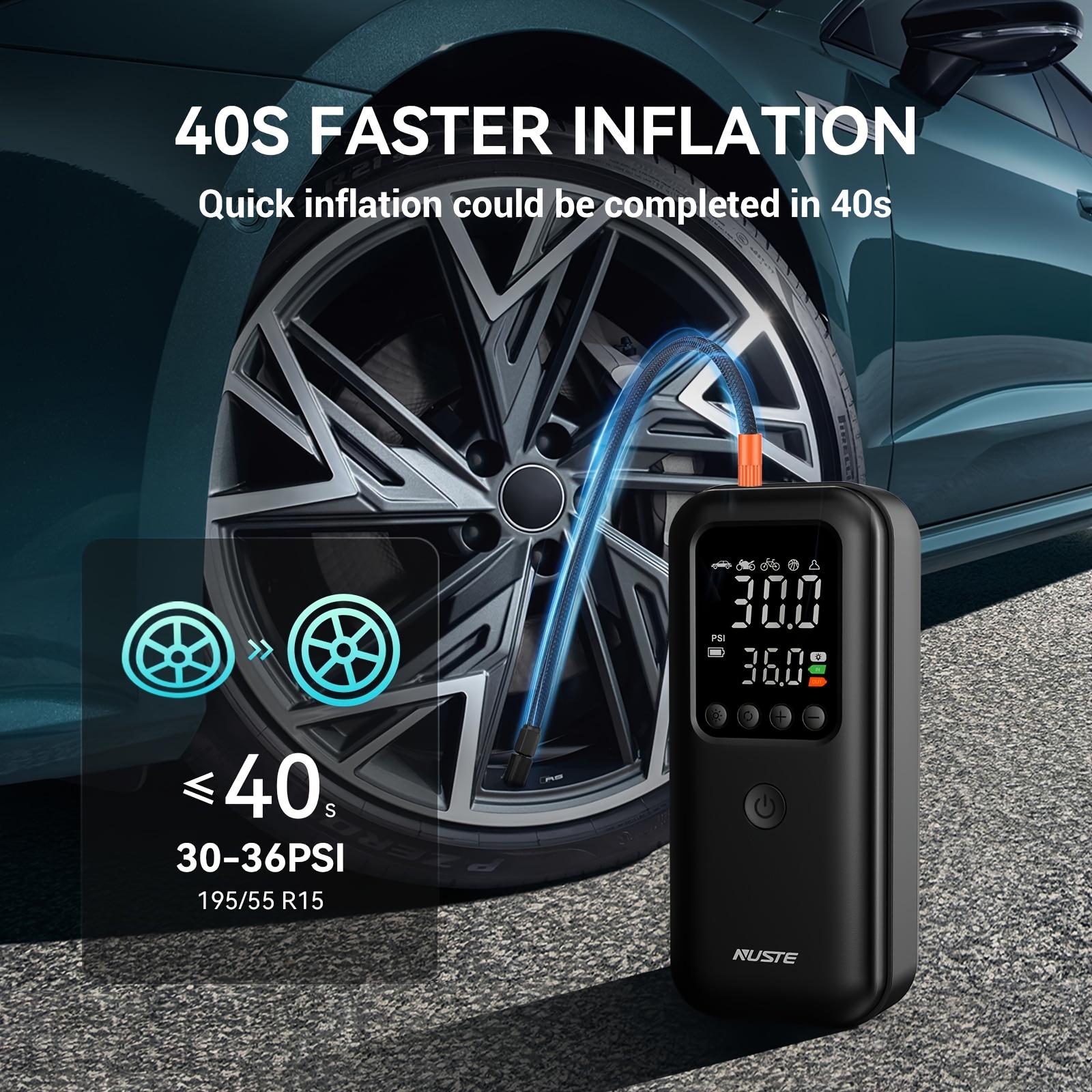 

Cordless Tire Inflator Portable Air Compressor, 3x Faster Air Pump 20000mah For Inflatables, 12v Dc Bike Pump Digital 150psi Pressure Gauge Led Light For Car, Bicycle, Motorcycle, Ball