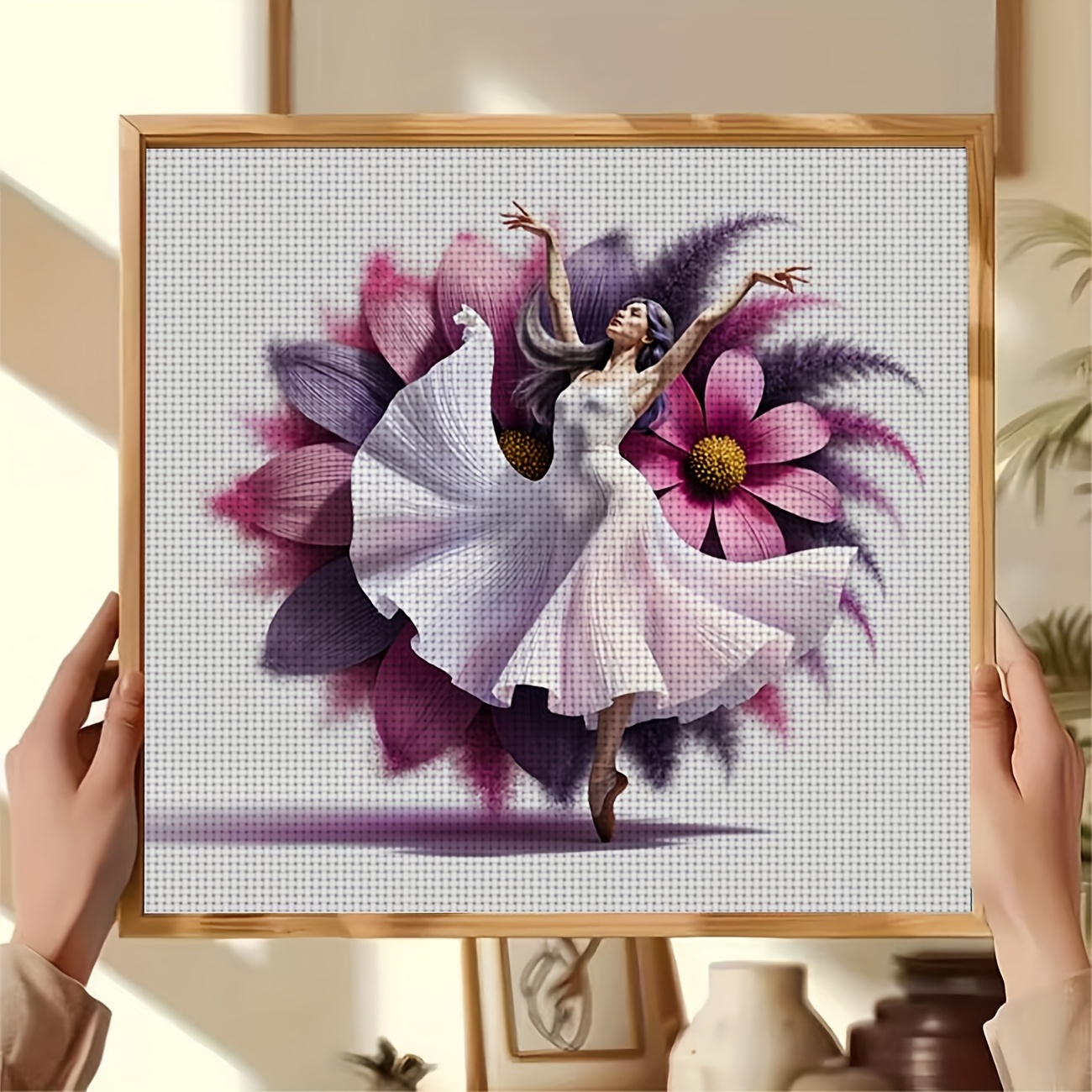 DIY Cross Stitch Print Kit, Frameless, Ballerina in Flowers Pattern