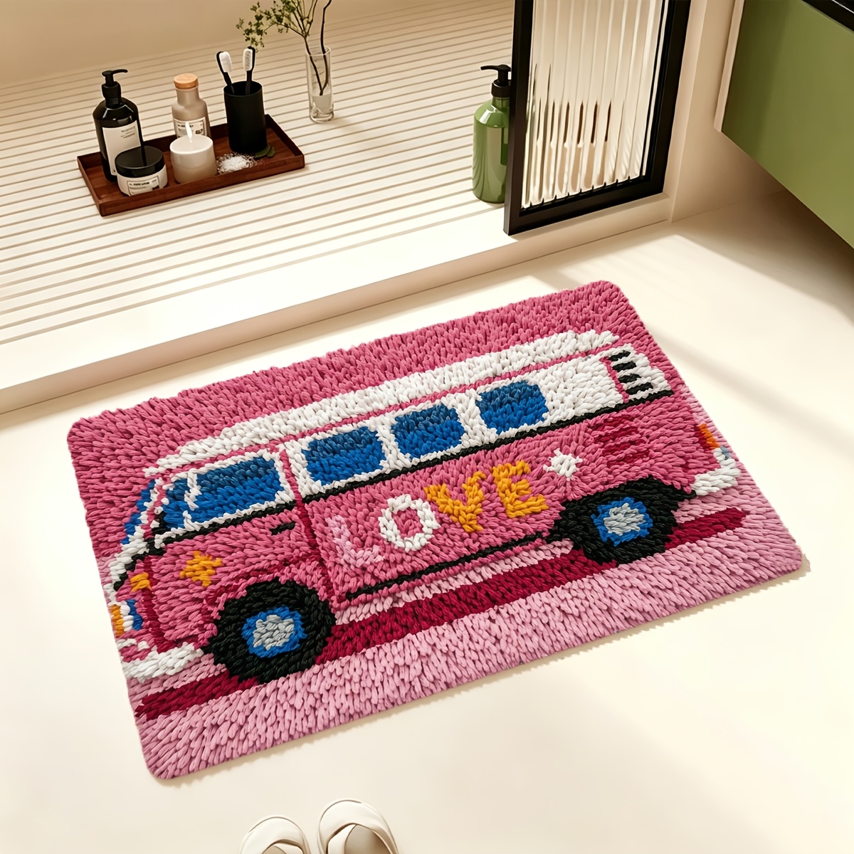 Pink Bus Pattern Crochet Hook Carpet Kit for Beginners
