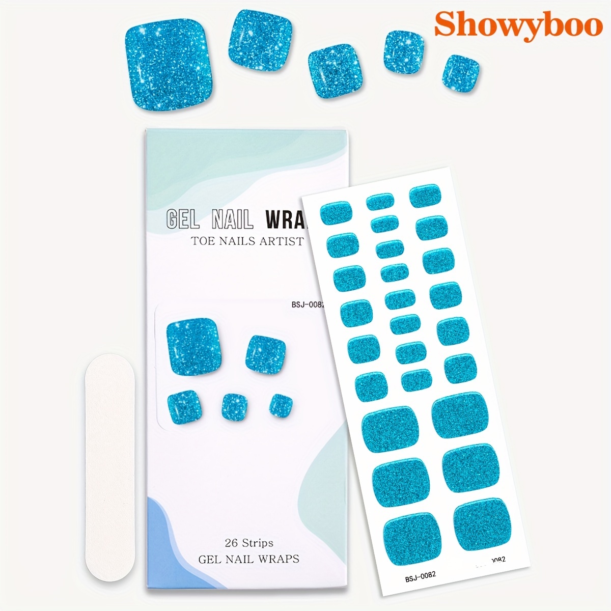 

Y2k Blue Glitter Semi-cured Gel Toe Nail Wraps - 26 Pcs, Full Coverage Stickers With Nail File For Women & Girls, Uv Lamp Needed, Salon Quality, Long Lasting