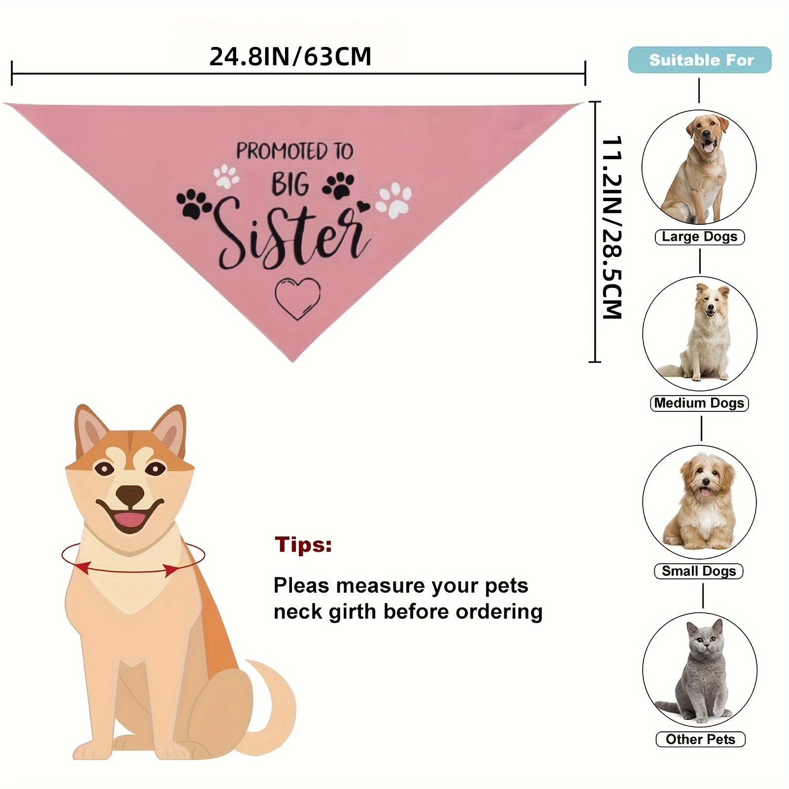 Dog Bandana Big Sister Pink Flannel Pet Scarf For Small/Medium