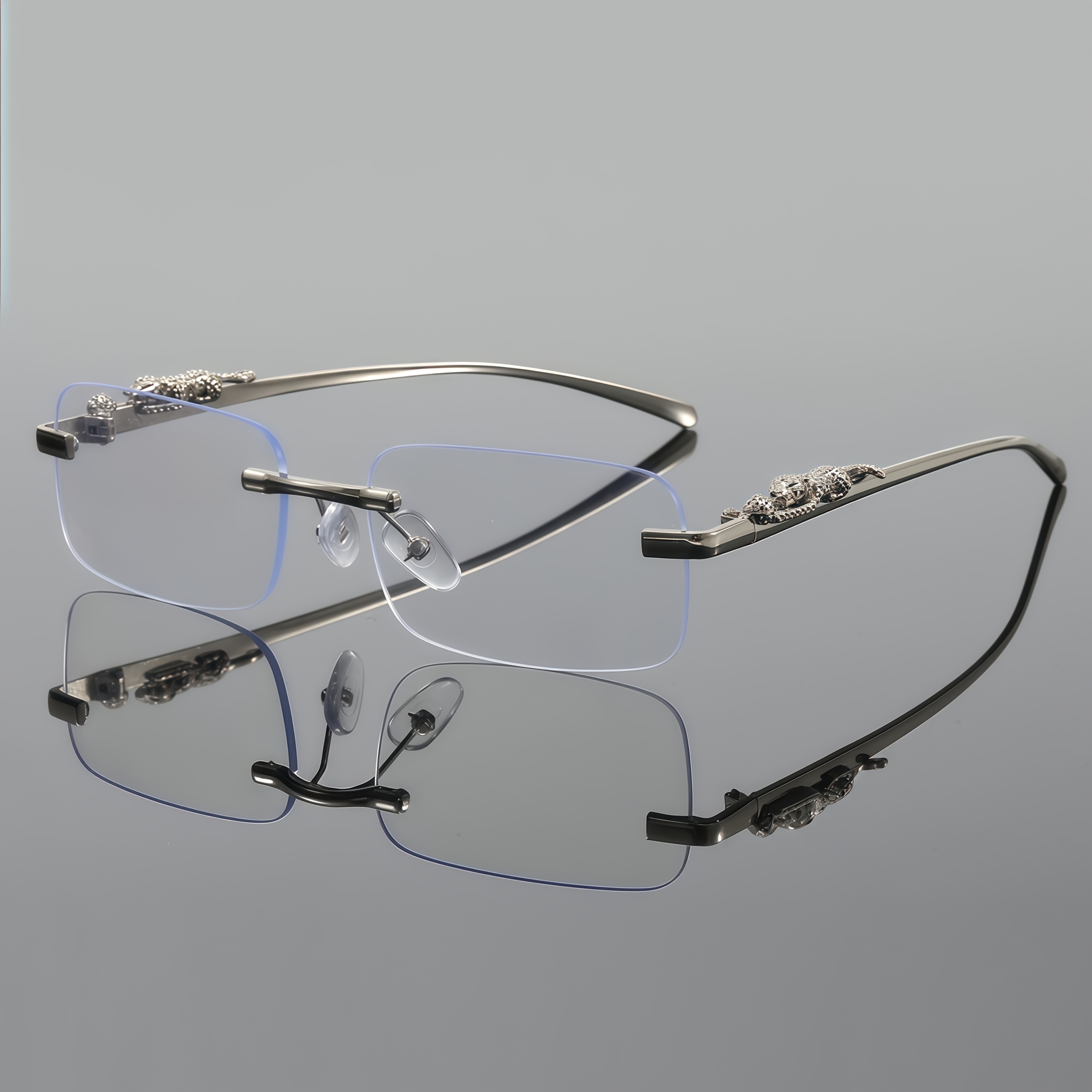 1 Pair Of Unisex Frameless Square Clear Glasses - Leopard Print Temple Tips For Decoration - Versatile Eyewear
