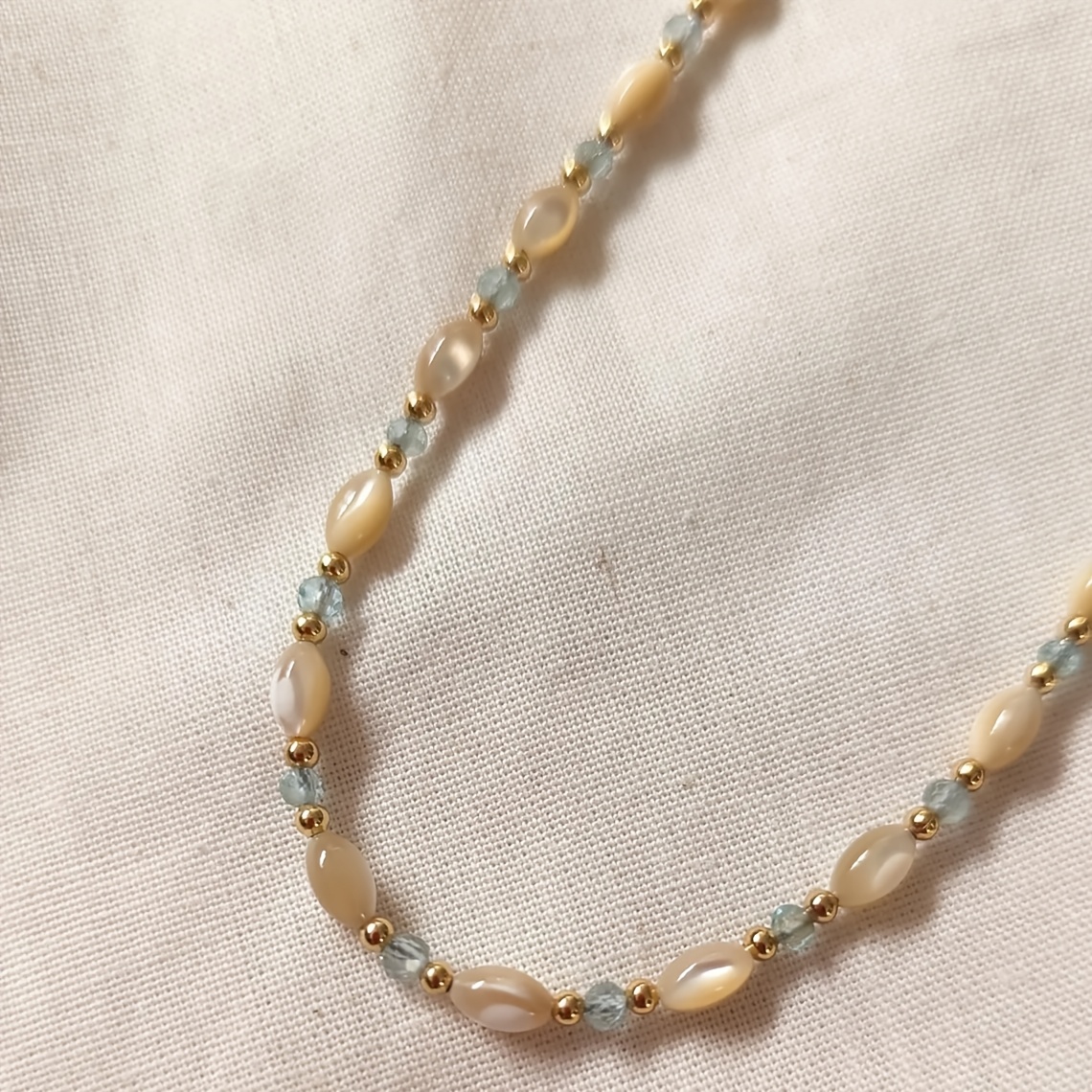 Women's Handmade Aquamarine Rice-Shaped Beaded Necklace