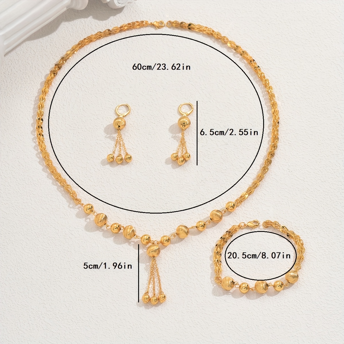 TEMU Juego de joyería con colgante, aretes y pulsera estilo para Eid al , 3 piezas, moderno y elegante, ideal para adolescentes