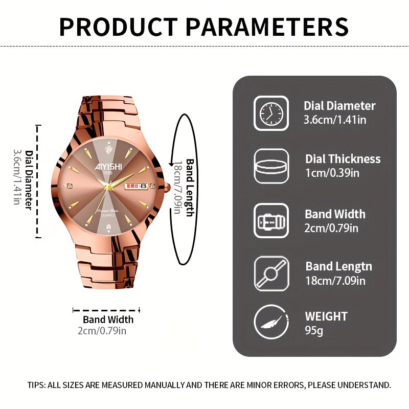 ayishi rose quartz watch dual calendar Temu - Main Image