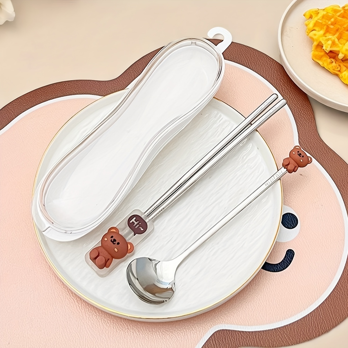 portable durable cute cartoon dinnerware   chopstick set with box reusable   steel cutlery set suitable for students adults use in   office outdoor travel picnic Product details 3