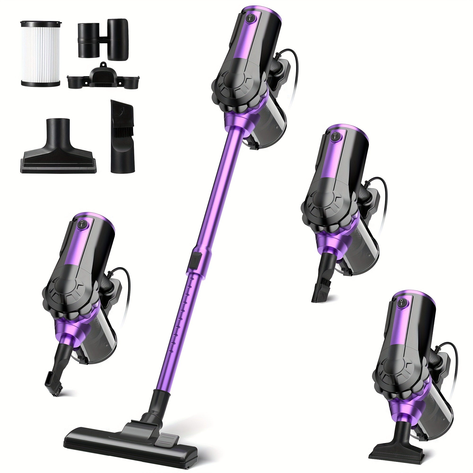 TEMU High-suction Handheld Vacuum Cleaner, - Portable, Powerful 18kpa Suction For Carpets, Sofas, Stairs - Includes , 16.5tf Cord, Accessories - Ideal For Pet Hair, Dust, Food Removal