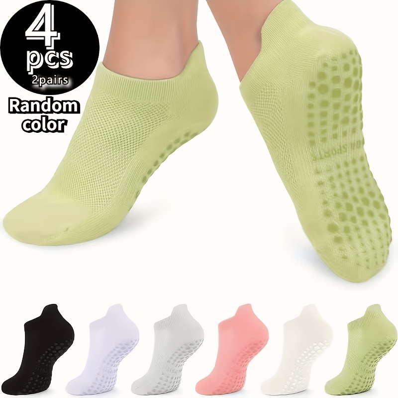 TEMU Random Colors, 4 Pairs/2 Sets - Women's Non-slip Yoga Socks, Suitable For Pilates And Gym, Pilates Fitness Socks, Moisture-wicking And