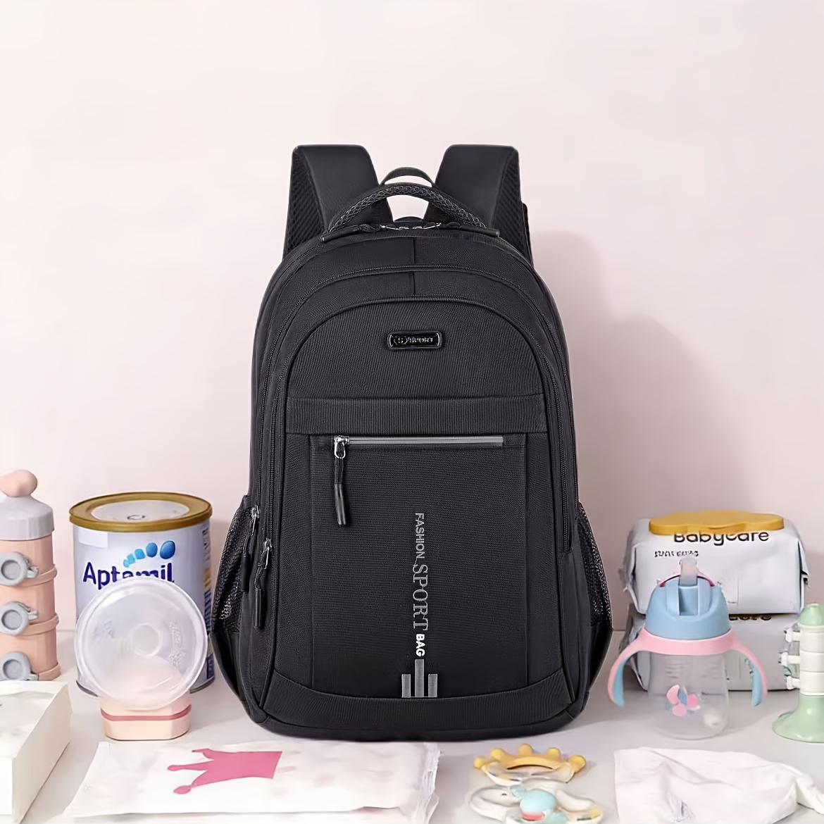 Multi-compartment diaper backpack product view