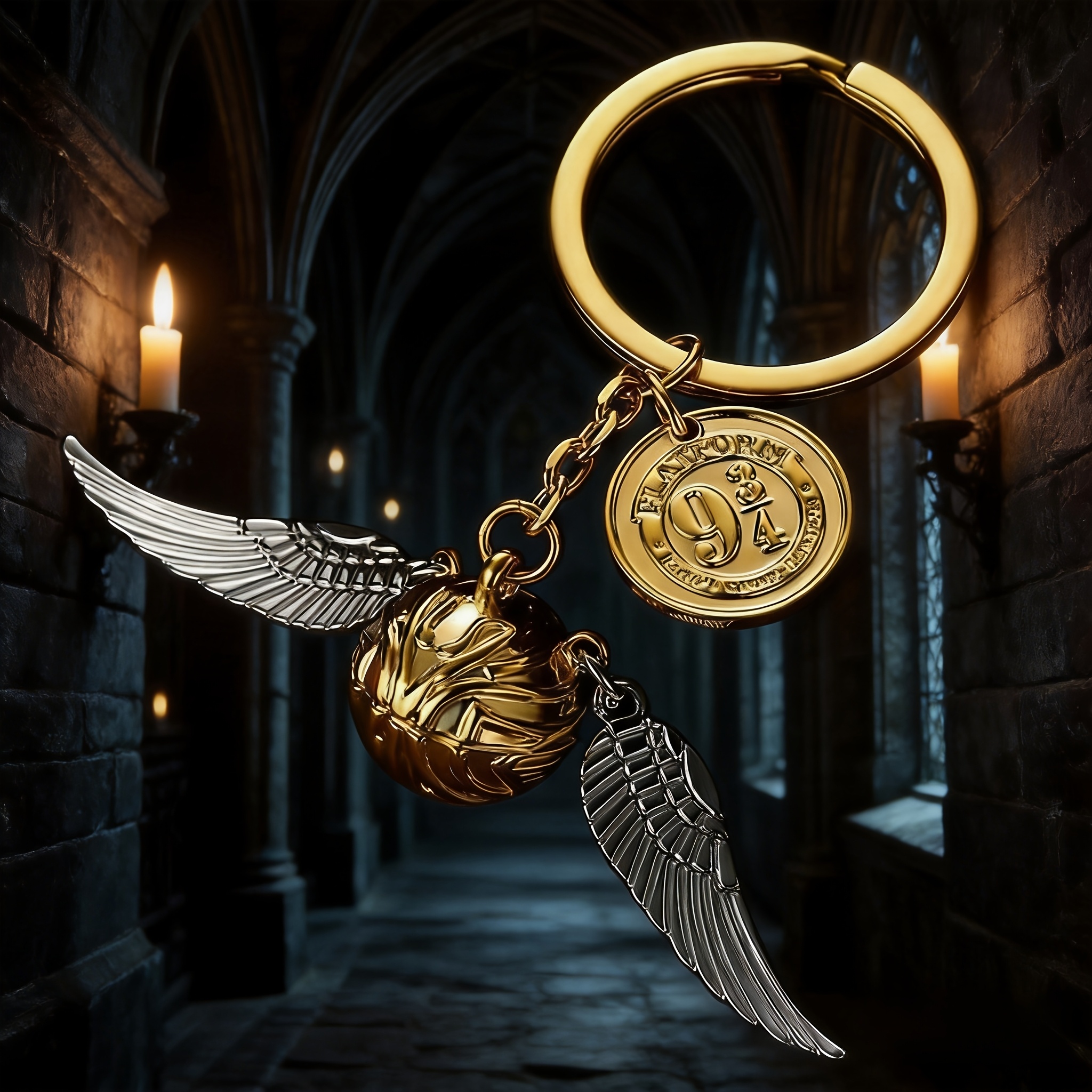 TEMU Warner ., Harry Potter Golden Women's Keychain, Keyring - Hogwarts 9-3/4 Coin Keychain, With Golden And , Alloy And Iron