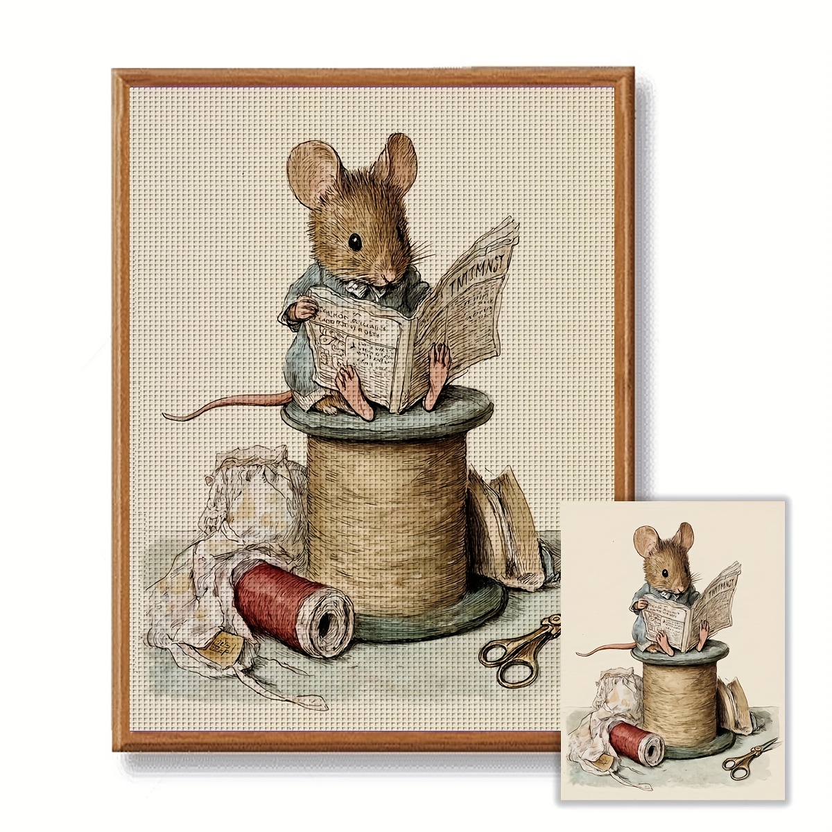 TEMU JOZYSH 1pc Kit de point de croix imprimé cadre 30X40Cm-11.8X15.7/40X50Cm-15.7X19.7 pouces 11CT/14CT, avec un souris un journal, adapté aux