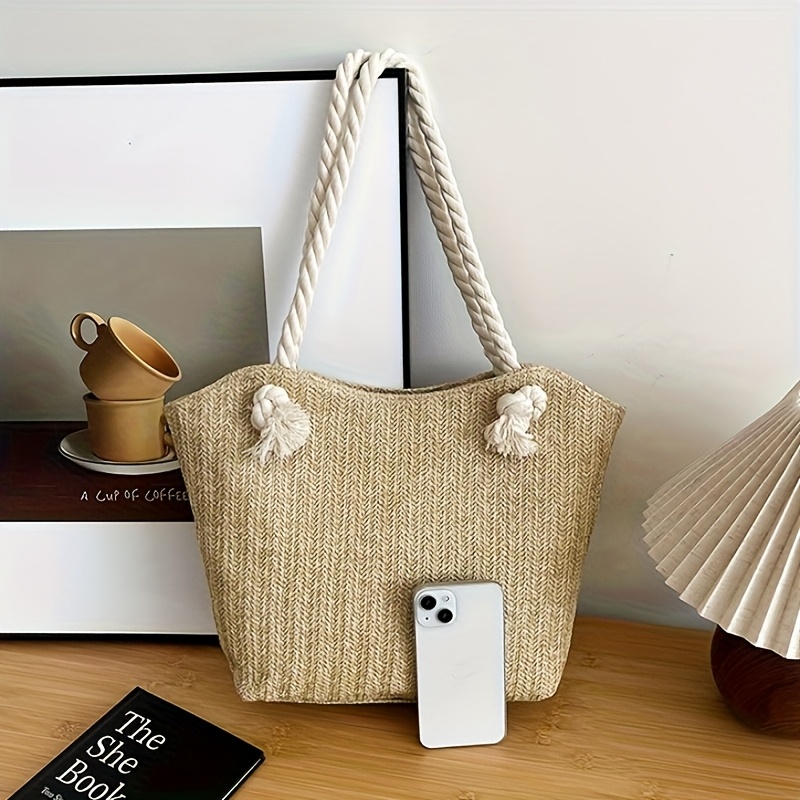 bohemian straw beach bag women lightweight natural Temu Pakistan