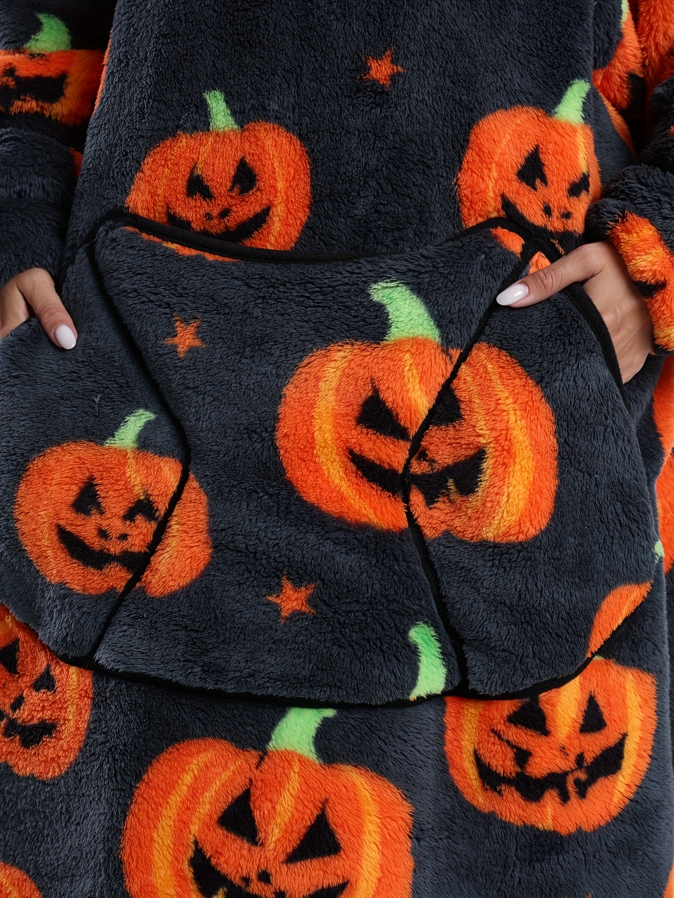 2025 wintereditie - fleece-gevoerde halloween grijze pompoen print hoodie, 1ps warme plus size heren trui voor herfst/winter seizoen - extra lang & dikke cadeauset met   zakken -   (s-m-l-xl-xxl-xxxl) 3