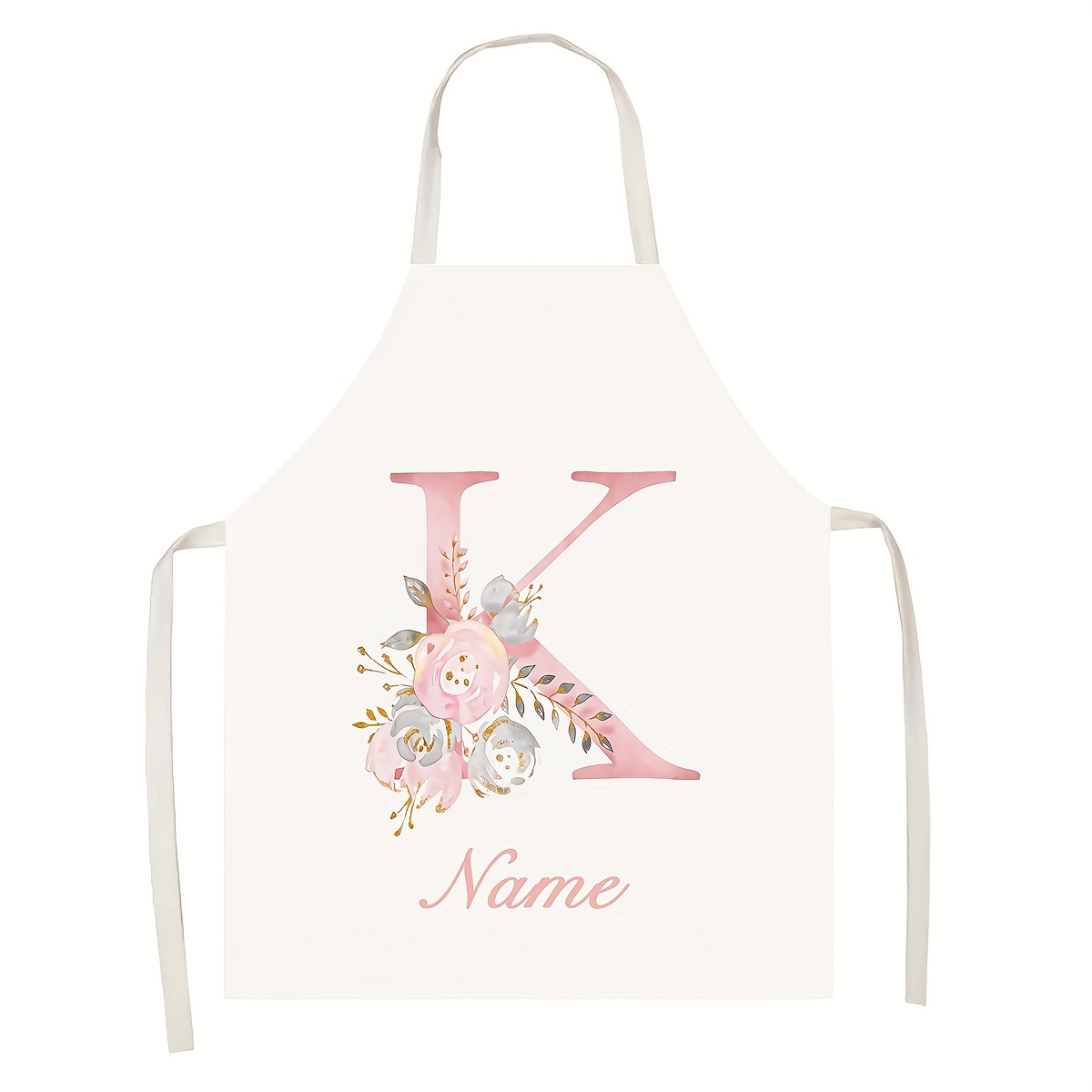 TEMU 1pc Customizable Name A-z Initial Letter Kitchen Apron, Polyester -like Fabric, Personalized Diy Apron, Painting Handmade Cooking Baking