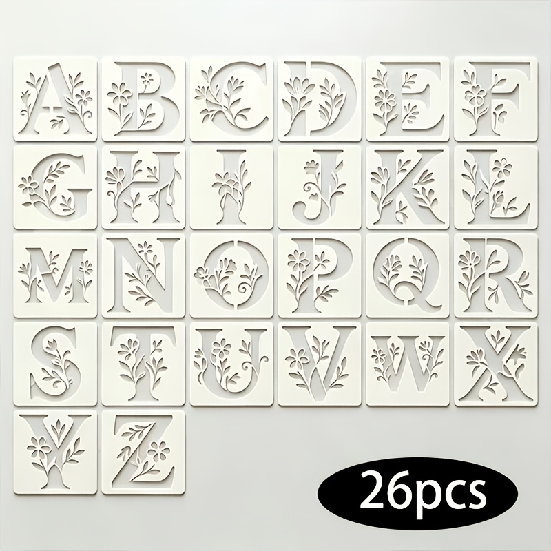TEMU 26 Floral Alphabet Painting Templates | 3.94 Inch 4.0 Inch Reusable English Alphabet Templates For Arts And Crafts, Plastic Flower Front
