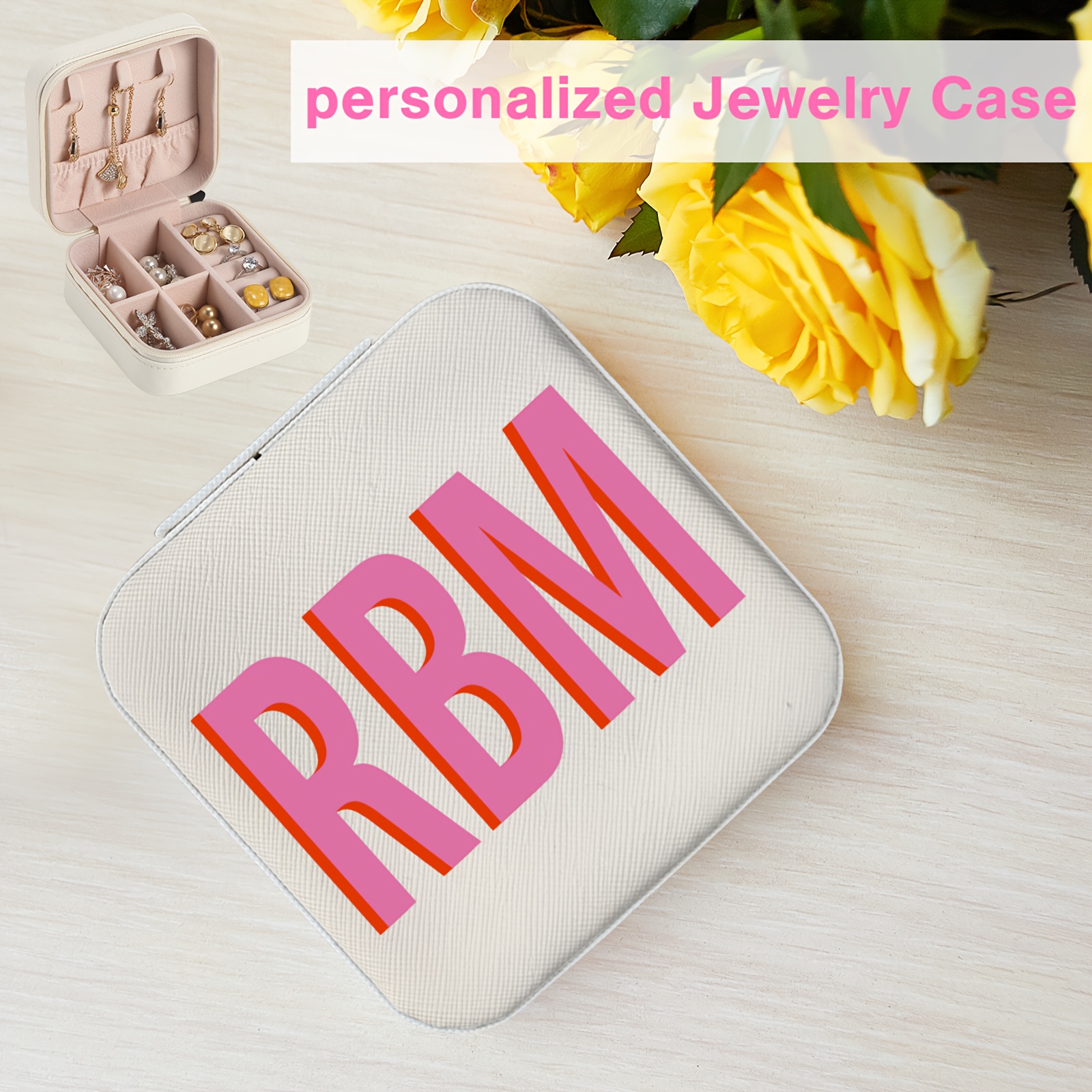 

Customizable Monogram Leather Travel Jewelry Case - Portable Organizer For Rings, Earrings, Necklaces | Perfect Gift For Women | Ideal For Birthdays, Holidays & Bridal Showers