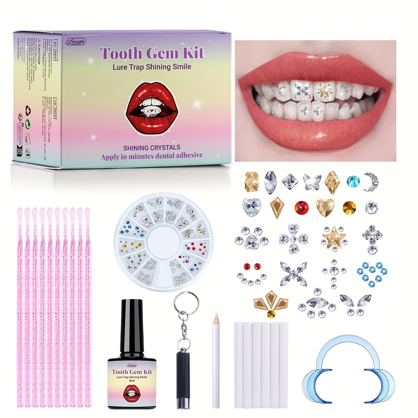 

Lure Trap Shining Smile Diy Tooth Gem Kit-120 Sparkling Synthetic Crystals, Teeth Synthetic Jewelry Fashion Kit, Perfect For Parties Or Events, Easy Application, Long-lasting, Waterproof, And Durable