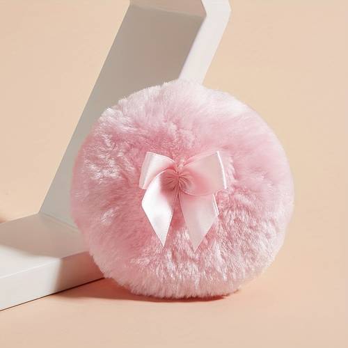 1pc of long haired velvet puff soft makeup puff portable puff round velvet puff with ribbon suitable for loose powder makeup tools