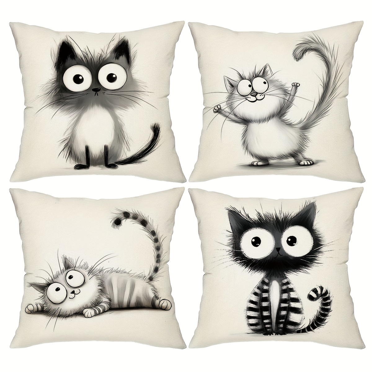 

4- Printed , 18x18in, Cat Decor Cushion , , , Zippered, , For Porch Sofa Decor