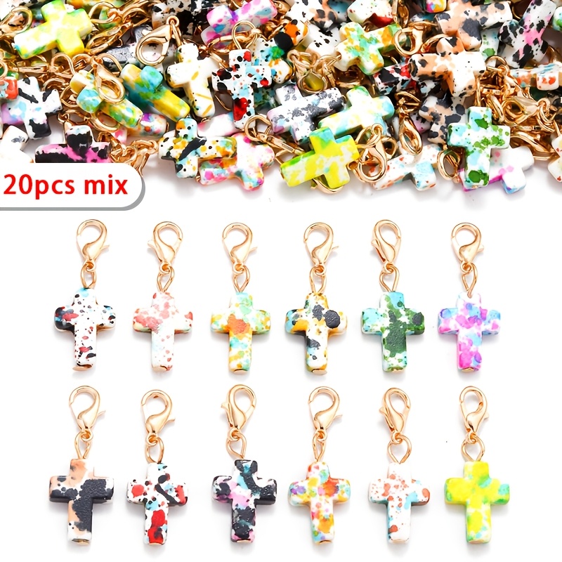 Image of 20pcs Assorted Cross Pendants, Turquoise Resin Pendants, Beaded Pendant Charms For Diy Key Rings And Keychain Accessories Crafting