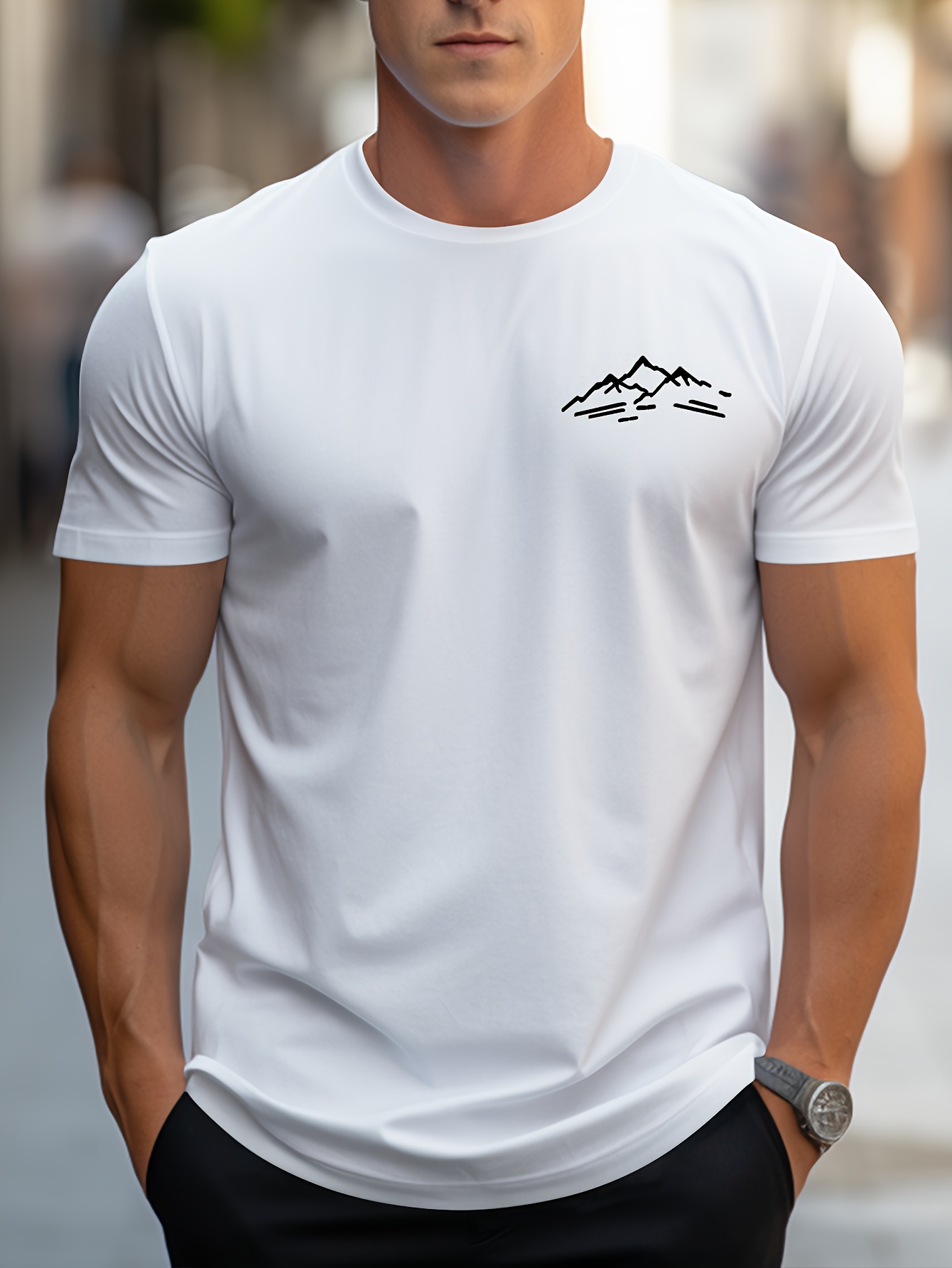 Mountain Print Men's Round Neck Short Sleeve Tee Fashion Regular Fit T-Shirt Top For Spring Summer Holiday
