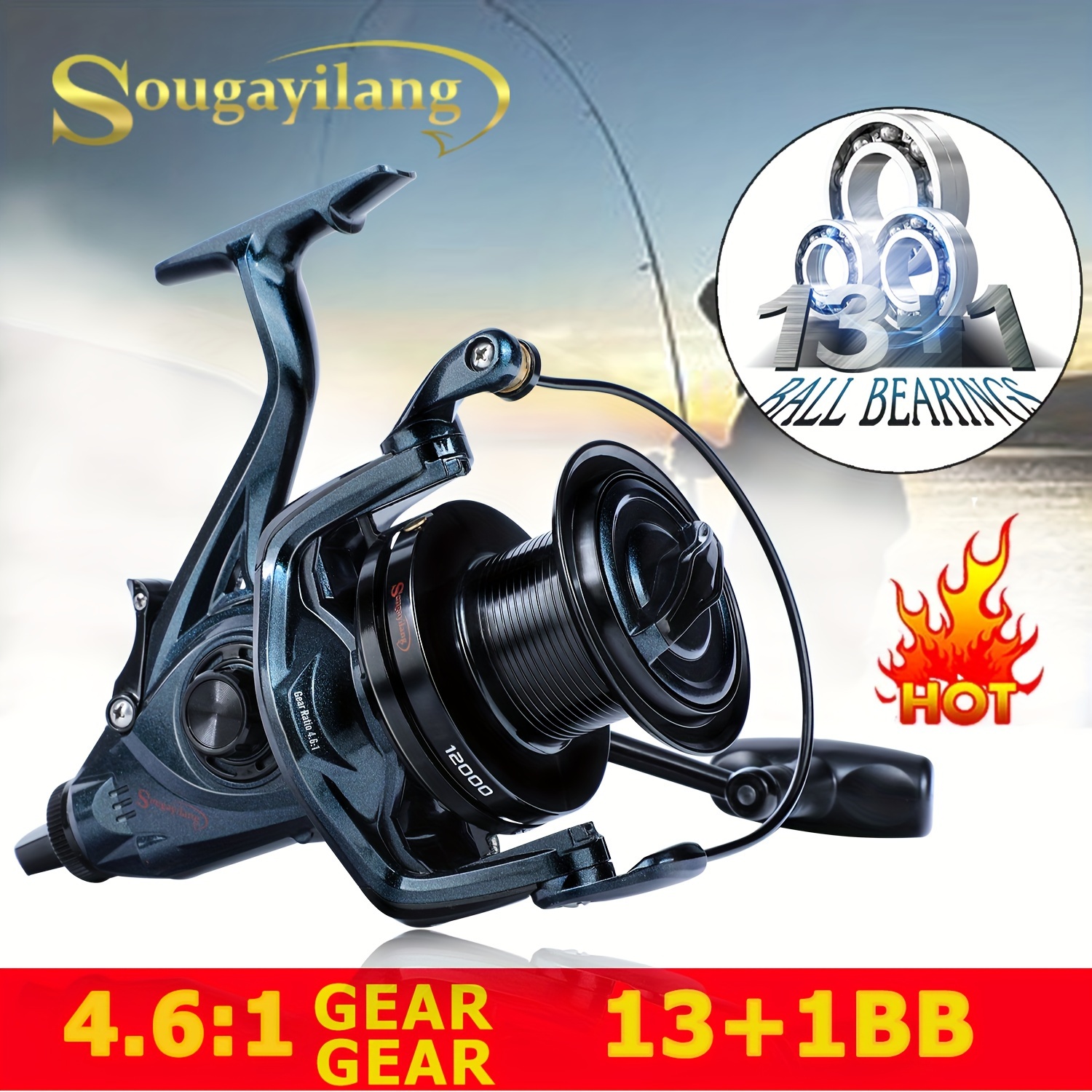 

Sougayilang 13+1bb Full Metal Fishing Reel Eva Handle Sea Spinning Reel Carp Fishing Tackles With Free Wire Cup