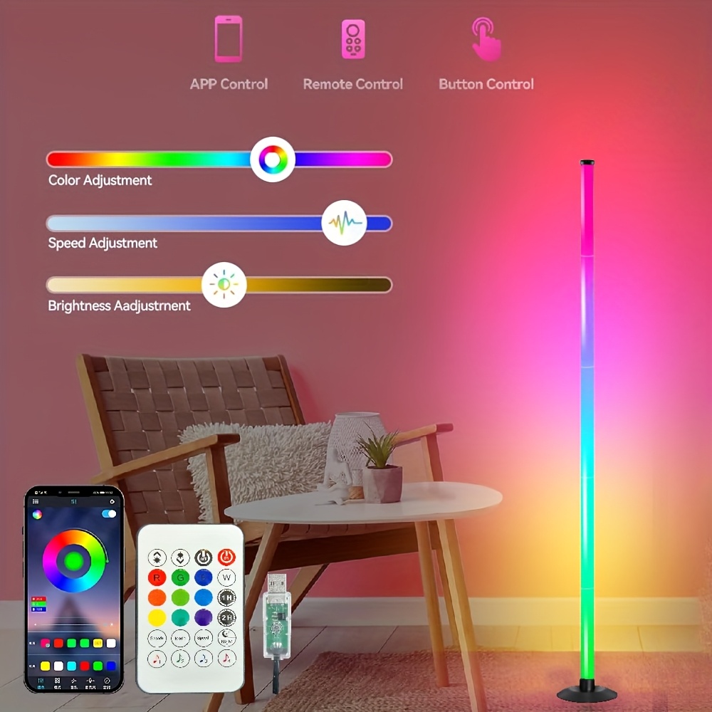 Smart RGB IC LED Corner Floor Lamp | 16 Million Hues, 68+ Dynamic Scenes, Music Sync, Timer Function, Usb-Powered, Ideal for Living Rooms, Games Rooms, Parties/Christmas Ambience Lighting/Valentine'S Gifts/Premium Illumination