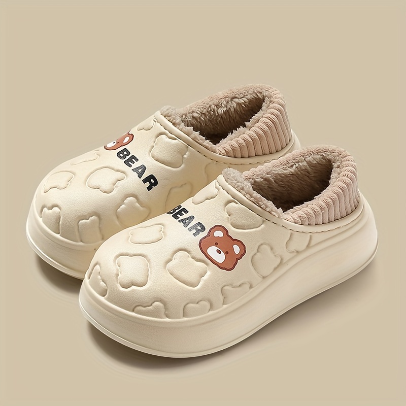 TEMU 1 Pair Women's Cartoon Bear Slippers - Waterproof Eva Sole, Anti-slip, Padded Fabric Inner, Footwear