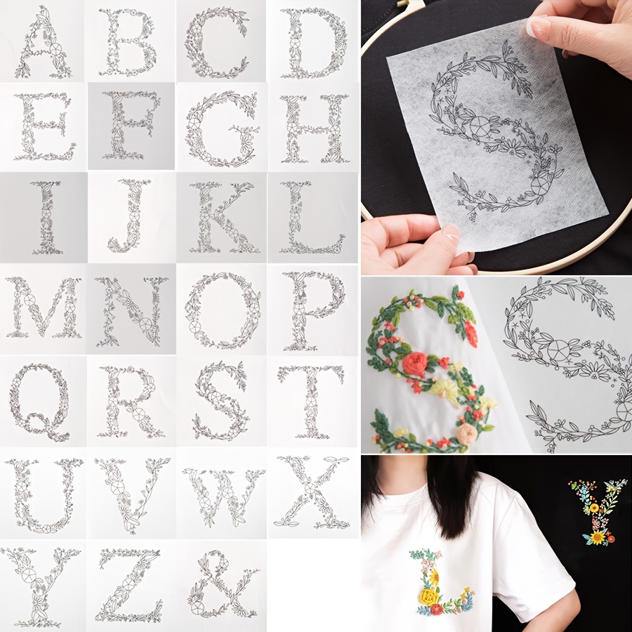 

Diy Alphabet Embroidery Kit For Couples - Handmade Letter & Floral Designs, Washable White Fabric Patches, Includes A-z , All Crafting, Embroidered Patches