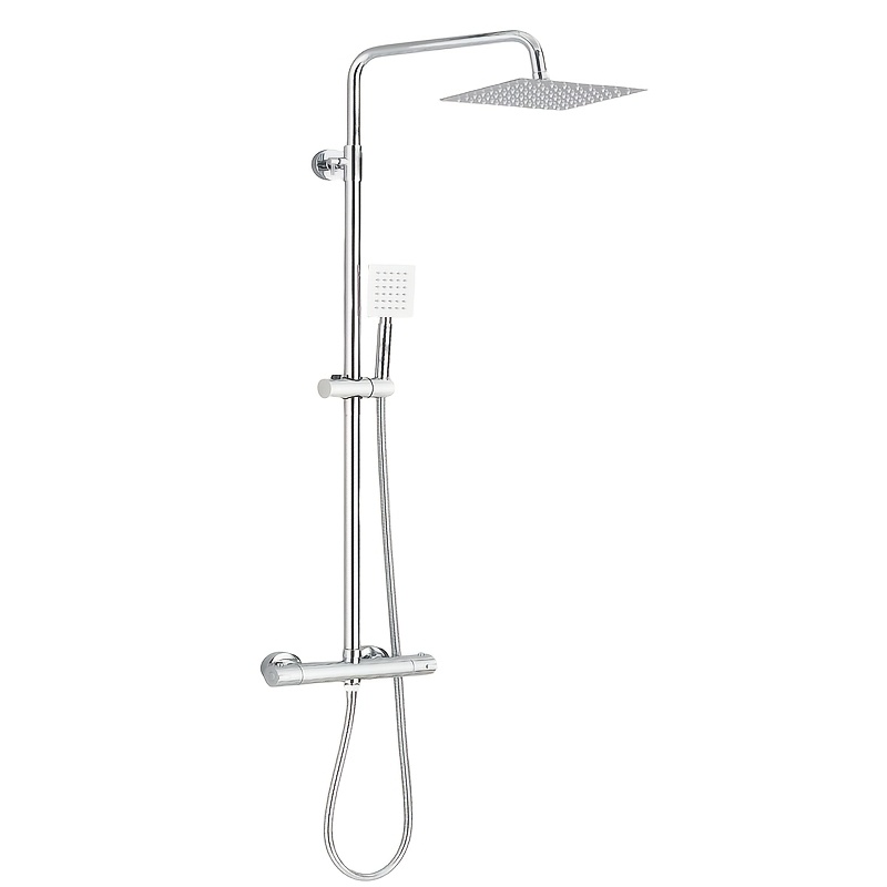 Image of Rain Shower Complete Set Chrome, Stainless Steel Shower Fitting With Overhead Shower, Height-adjustable Shower Rail, Thermostat Shower System,for Shower Use Only