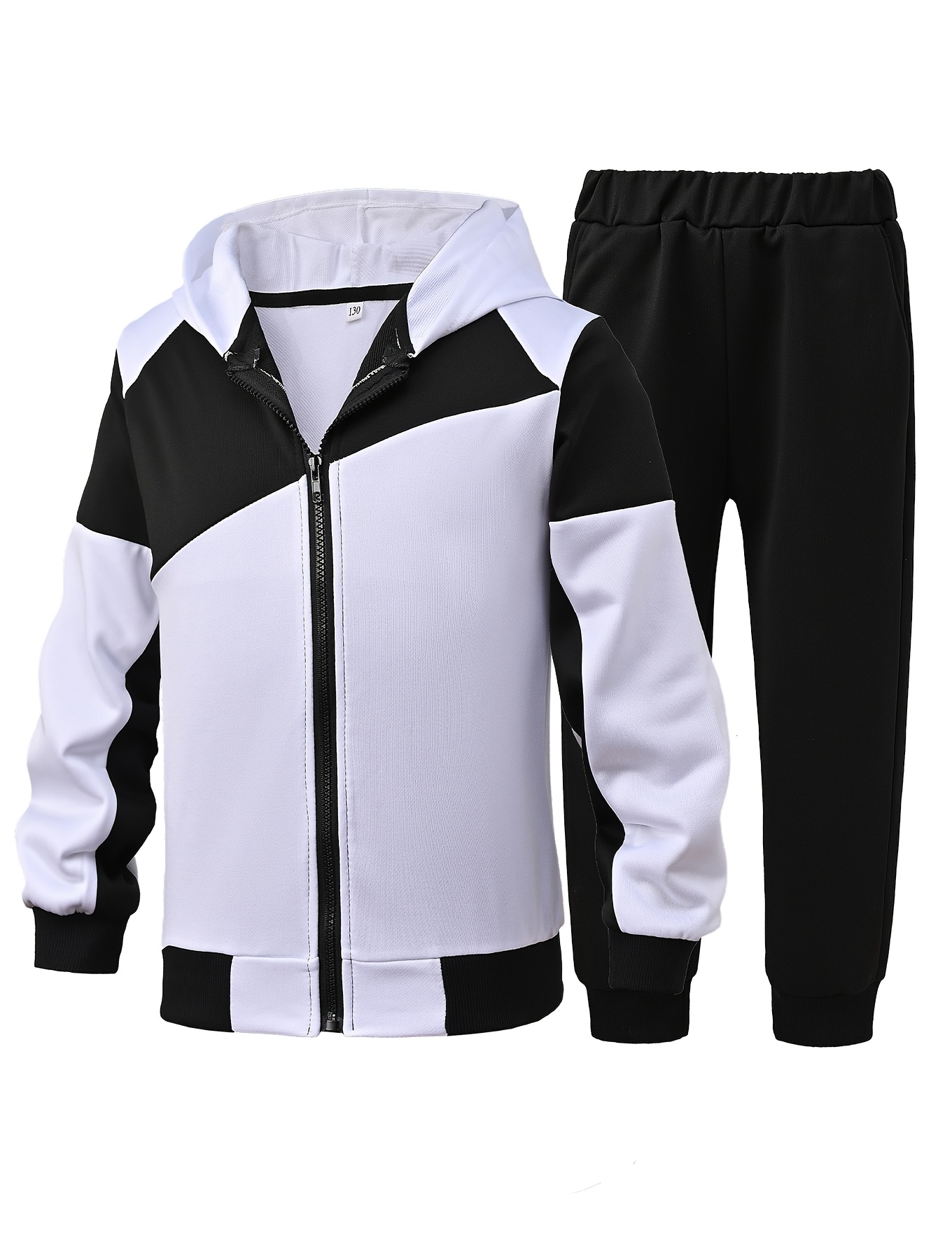 boys' casual polyester sweat suit set long sleeve zip hoodie