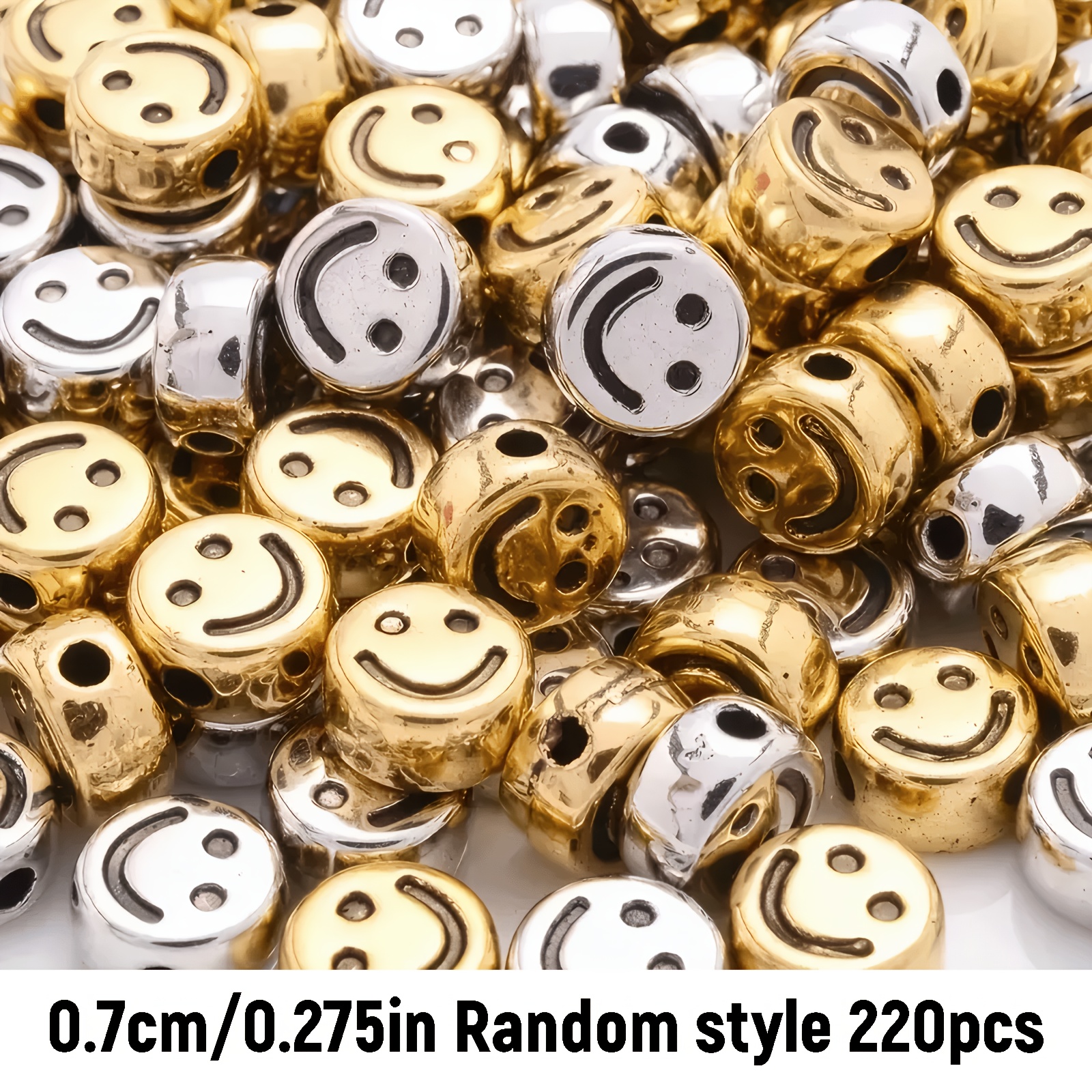 E-shop 220 Stück 7mm Acryl Goldene Silberne Fröhliche Lächelgesichter Perlen, DIY Schmuck Armband Zubehör
