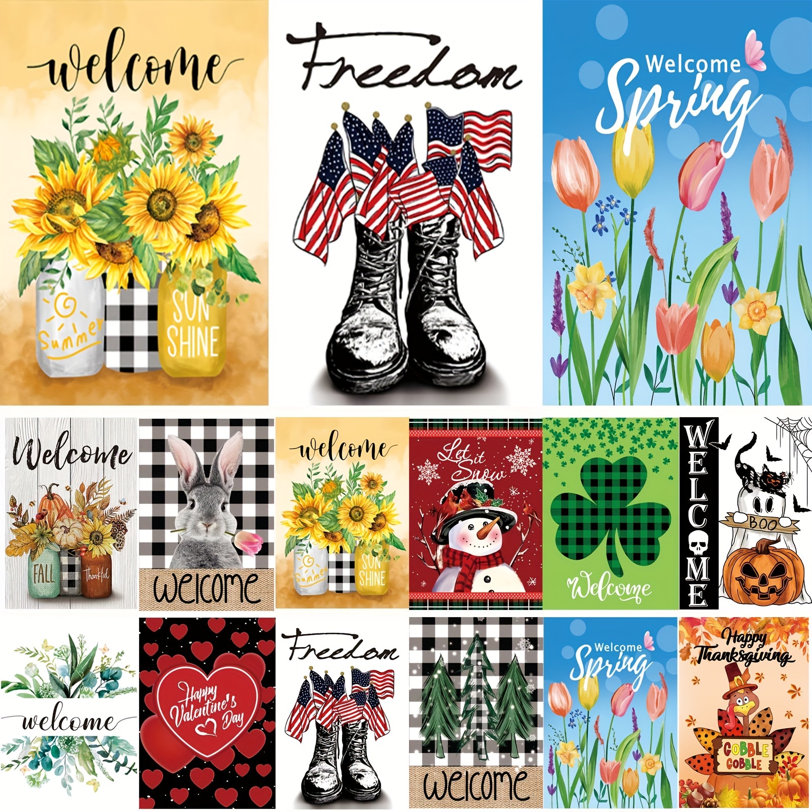 

12pcs/set, Seasonal Garden Flags, Double Sided 12 X 18 Inch 30 × 45 Cm Yard Flags, Small Garden Flags For Outside, Fall Winter Christmas Outdoor Flags, Holiday Garden Flags For All Season