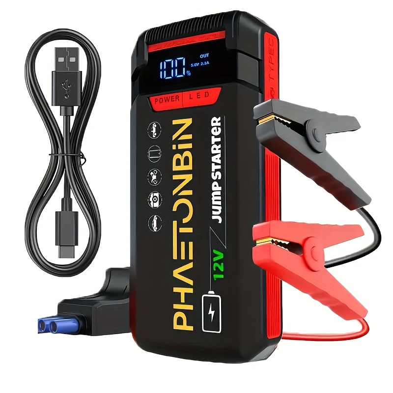 Image of Car Jump Starter 1000a, Pack (up To 6.0 Gas & 3.0 Engines), Portable Battery Jumper Starter, 12v Auto Battery Booster Jumper Cables With 3 Led