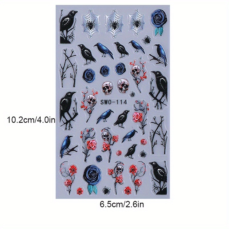 ZOPJUMA 5D Halloween-Nagelsticker – 5 Stück, 3D-Aufkleber Für Nägel, Selbstklebend, Gruselig-süße Designs