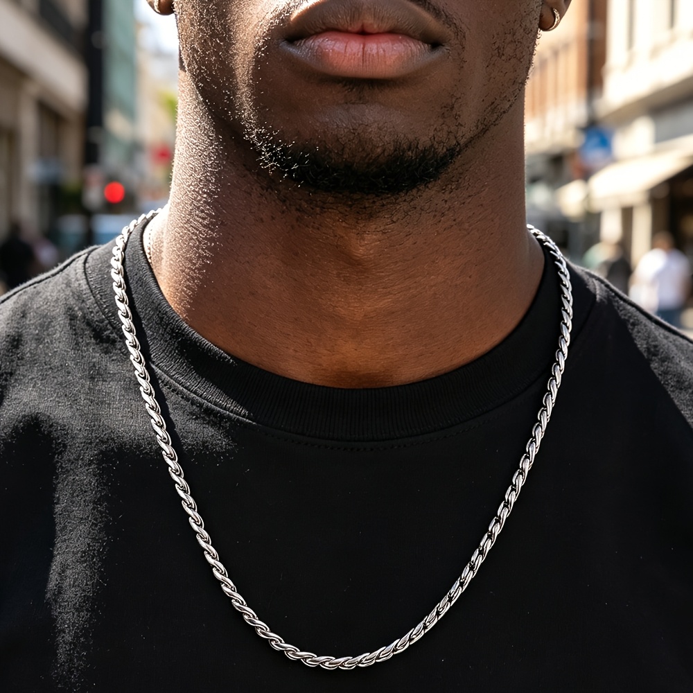 TEMU 's 304 304 Stainless Steel Cuban Link Chain Necklace, Thick And Chunky, Waterproof And Fade-resistant Basic Layering Necklace, Hip-hop Street