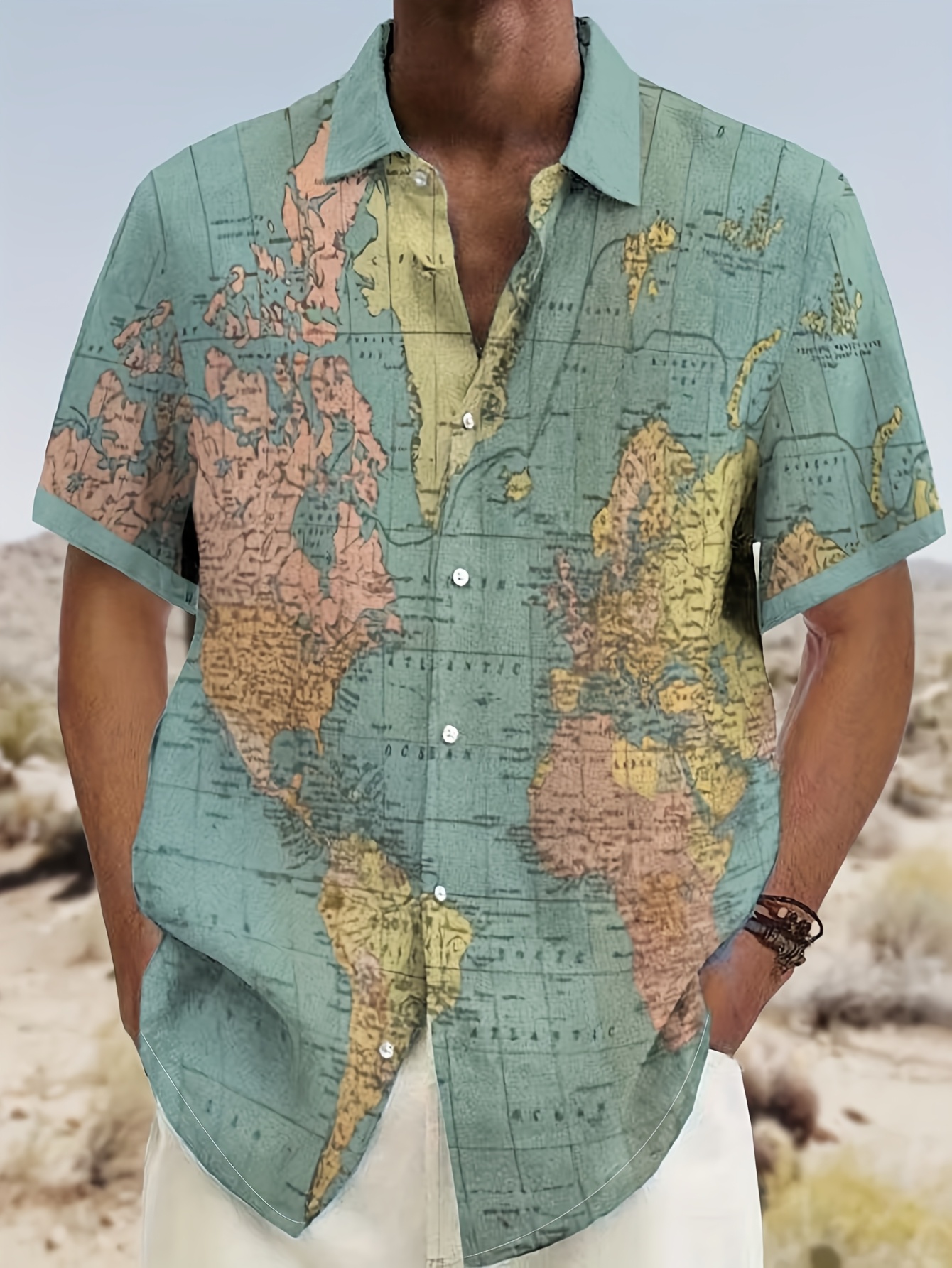 mens fashion casual   short sleeve shirt classic nautical map print collared button up mixed color 0