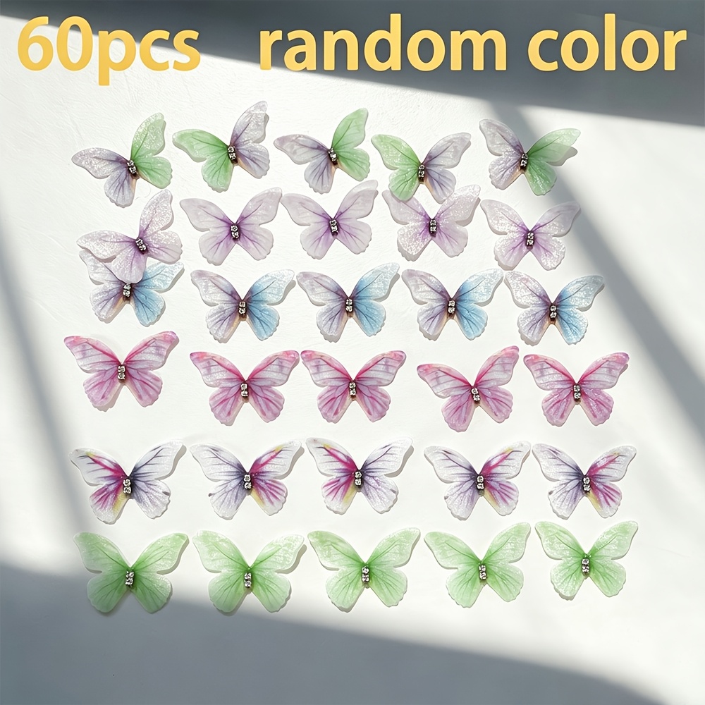 TEMU 60pcs New Random Mixed Colors Tulle Decorative Patches, Ethereal Mesh Soft Craft Supplies, Suitable For Hair Clip, Wedding Dress And Clothing
