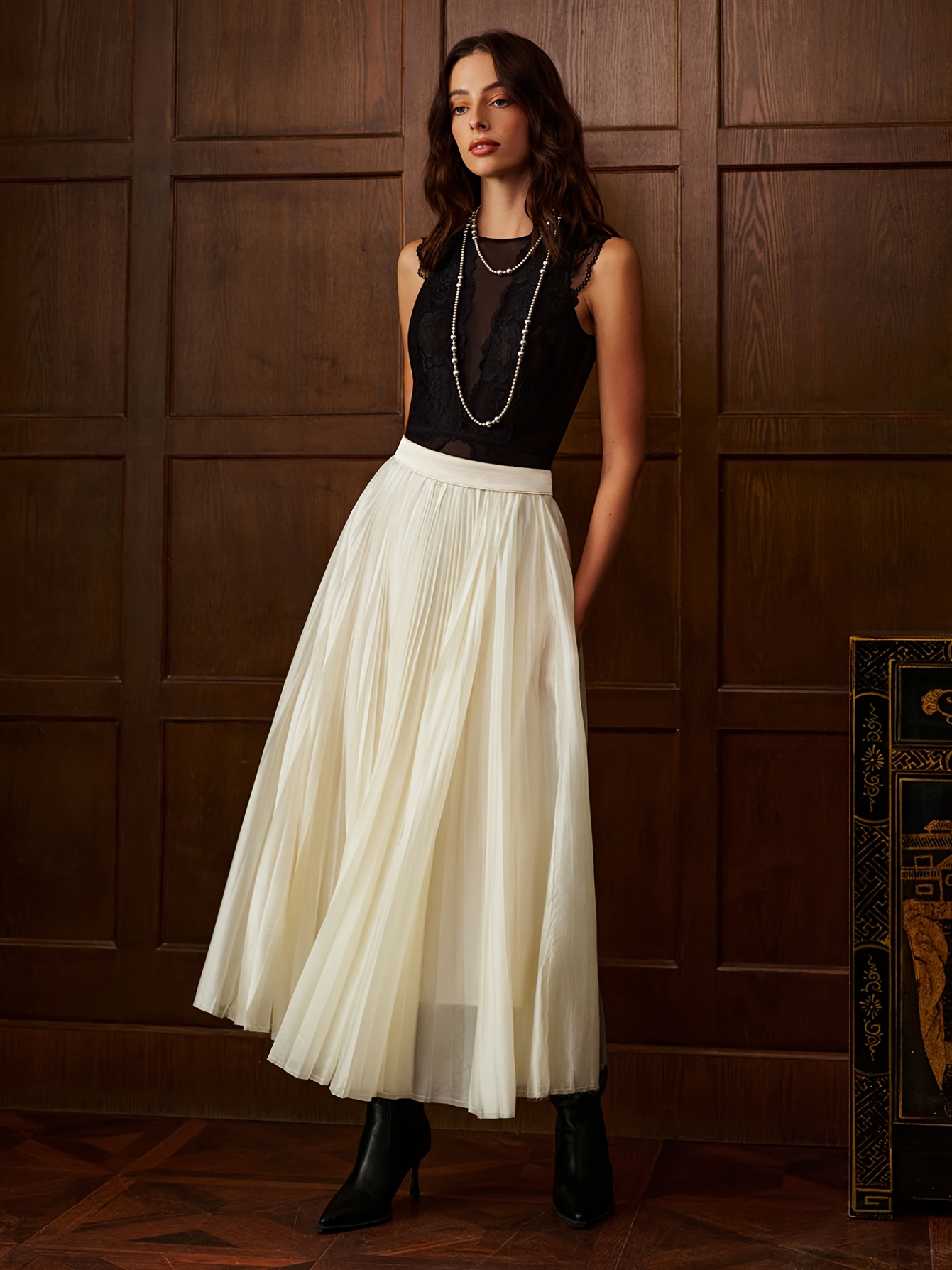 elegant length pleated skirt white flowy season style Temu Mauritius