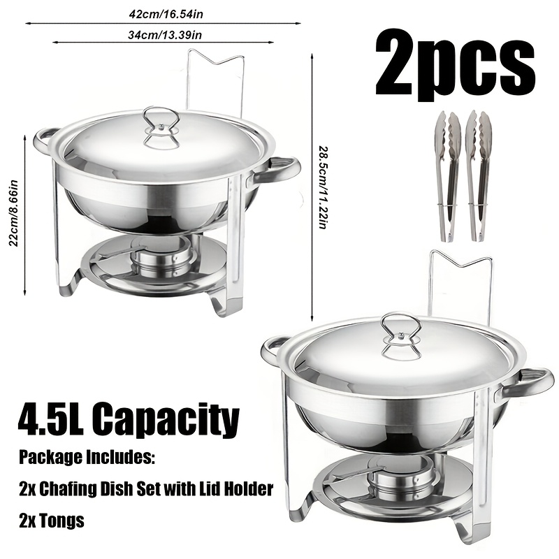 Image of 2pcs Golden Chafing Dish Buffet Set 304 Stainless Steel, With 2 Tongs, Featuring A Sturdy Stainless And A Lid Rack, Ideal For Weddings, Events, Banquets, And Restaurants. ( Cooking), Cooking