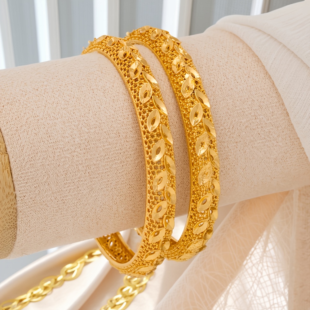 TEMU Bracelet à manchette large pour femme, style ethnique de luxe, style du Moyen-, 2 pièces, Dubaï, bijou de main européen et américain, pour